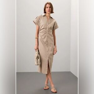 Saunders Beige Ruched Shirt Dress